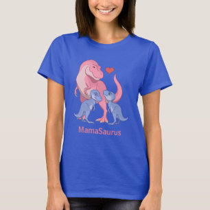 Mamma Saurus Rosa T-Rex Twin Blue Pojke Dinosaurs T Shirt