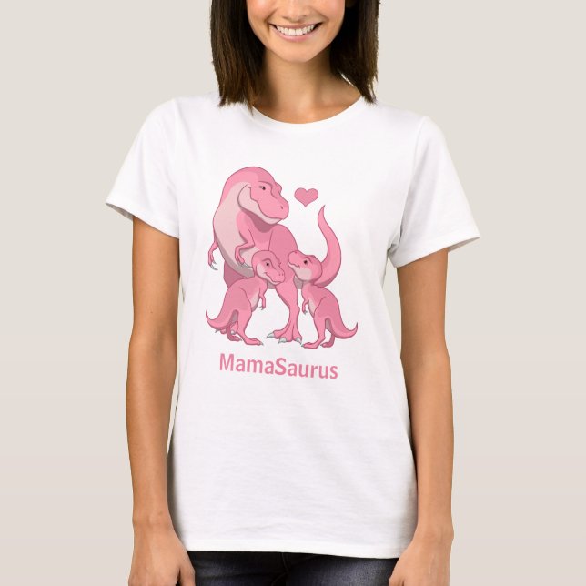 Mamma Saurus Rosa T-Rex Twin Flicka Dinosaurs T Shirt (Framsida)