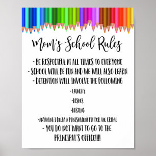 Mamma School Regler, Homeschool Regler, Funny Regl Poster