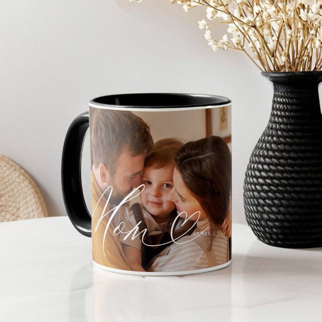 Mamma Script Heart tacksamt för varje ögonblick av Mugg (Mum Script Heart Grateful for Every Moment Photo Mug)