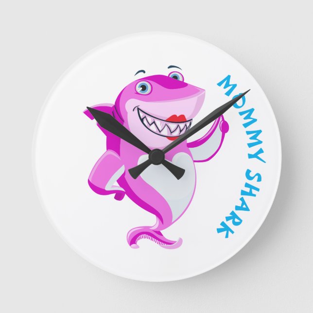 Mamma Shark Rund Klocka (Framsida)