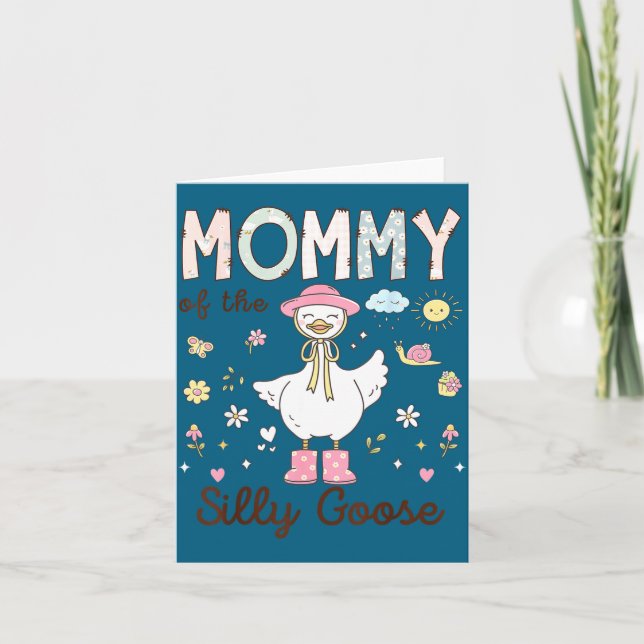 Mamma Silly Goose Första Födelsedagsillustration Kort (Framsida)