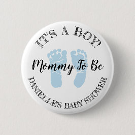 Mamma ska vara Blue Footprint Baby Shower-knapp Knapp
