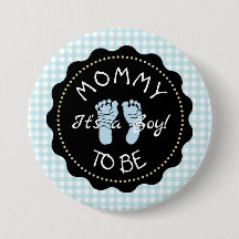 Mamma ska vara Blue Gingham Baby Shower-knapp