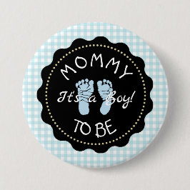Mamma ska vara Blue Gingham Baby Shower-knapp Knapp