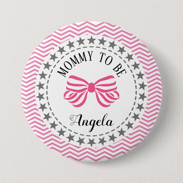 Mamma ska vara New Mor Baby Shower Rosa Bow Knapp (Framsida)