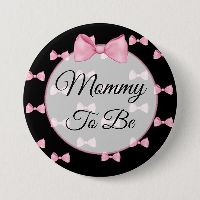 Mamma ska vara Rosa Bow Baby Shower Button Black Knapp (Framsida)