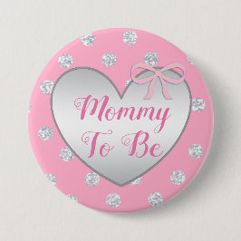 Mamma ska vara Rosa och Silver Bow Baby Shower But Knapp