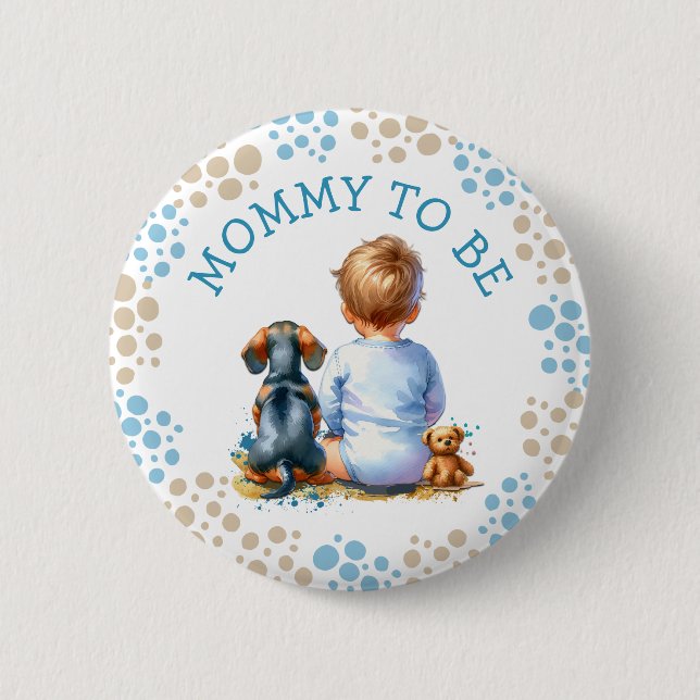 Mamma skall | Baby och Dachshund Baby Shower Knapp (Framsida)