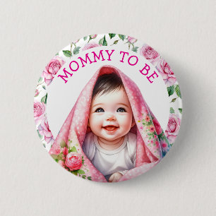 Mamma skall Blommigt Baby Shower Knapp