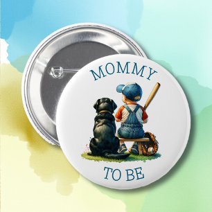 Mamma skall Boy's Baseball and Hund Baby Shower Knapp