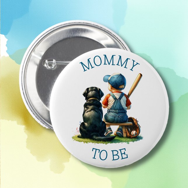 Mamma skall | Boy's Baseball and Hund Baby Shower Knapp (Skapare uppladdad)