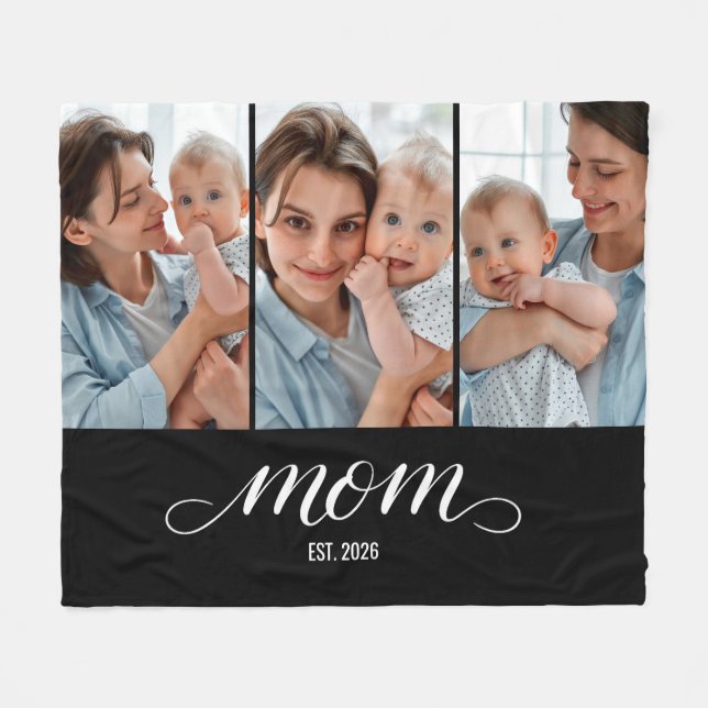 Mamma skapade elegant svart skript 3 Foto Fleecefilt (Framsidan (Horisontell))