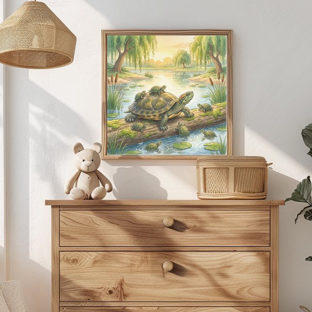 Mamma Sköldpadda och Ungar i Damm Nursery Poster (Skapare uppladdad)