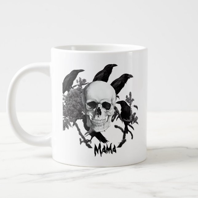 Mamma Skull och Kråkor Halloween Jumbo Mugg (Vänster)