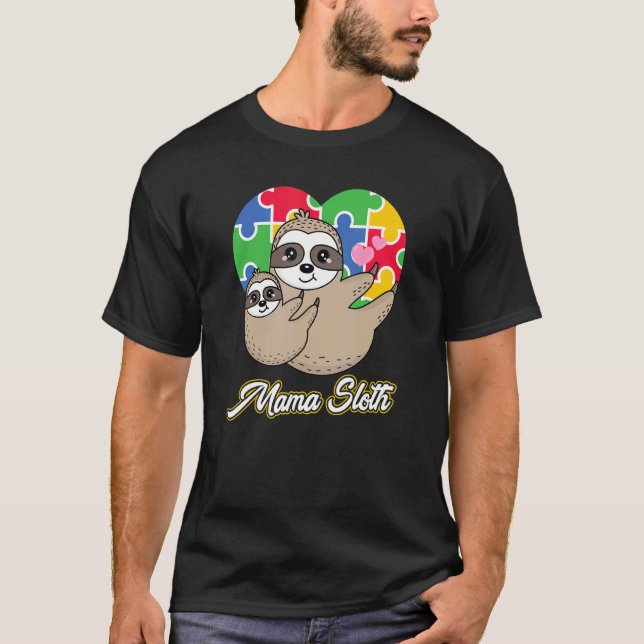 Mamma Sloth Autism Awareness T Shirt (Framsida)
