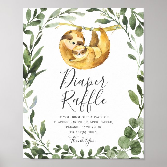 Mamma Sloth Baby Shower Diaper Raffle Sign Poster (Framsidan)