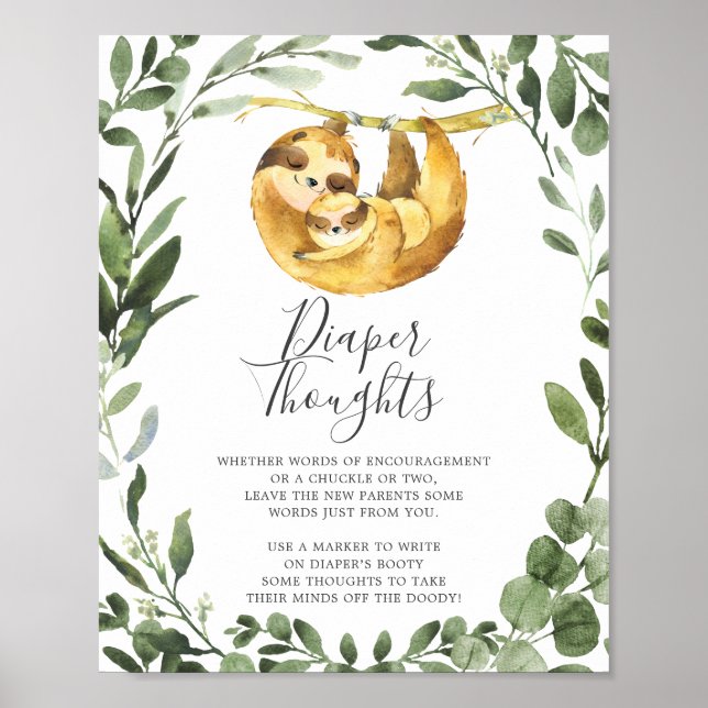 Mamma Sloth Baby Shower Diaper Thoughts Sign Poster (Framsidan)