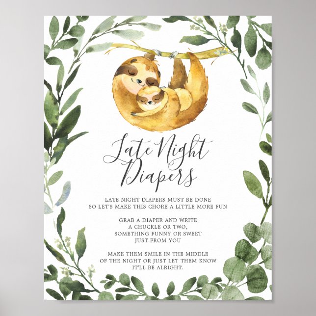 Mamma Sloth Baby Shower Late Night Diaper Poster (Framsidan)
