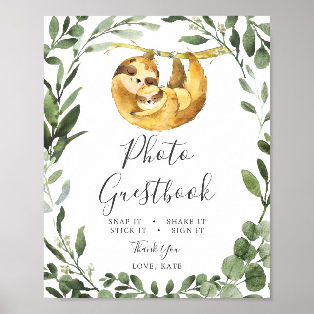 Mamma Sloth Baby Shower Photo Guestbook-tecken Poster (Framsidan)