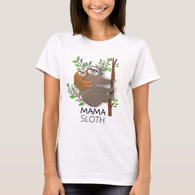 Mamma Sloth klättring Träd med Baby Sloth på baksi T Shirt (Framsida)