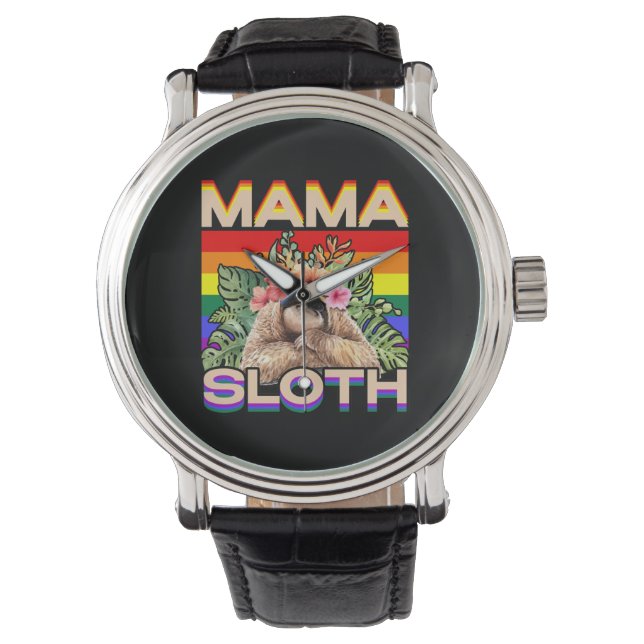 Mamma Sloth LGBTQ Rainbow Flagga Gay pride Ally Ga Armbandsur (Framsida)