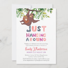 Mamma SLOTH som just rör sig runt Rosa Flicka Inbjudningar