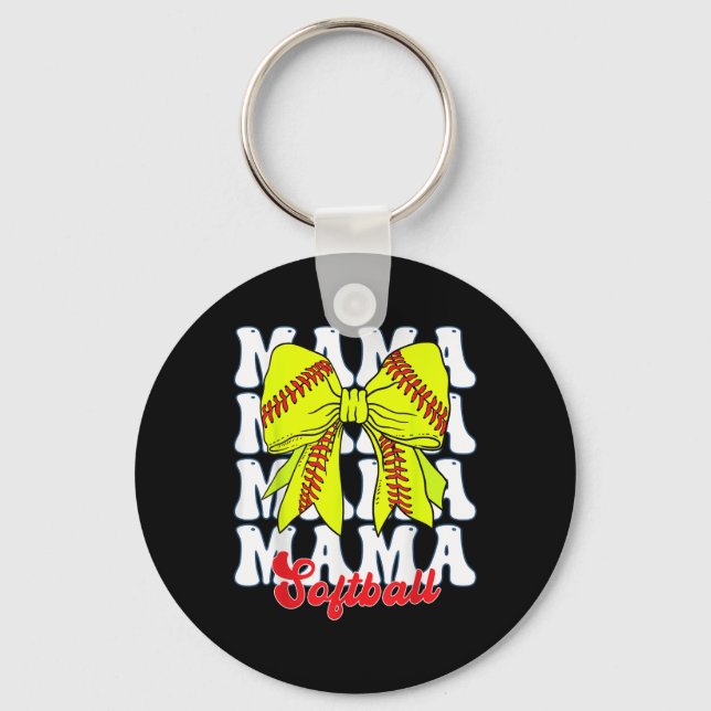 Mamma Softball Coquette Bow Game Day Softball Moth Nyckelring (Framsida)