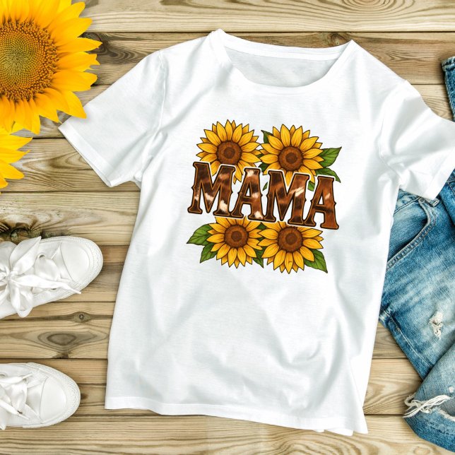 Mamma solrosgåva till Trendiget Mamma Mors dag T Shirt (Mama Sunflowers Rustic Country Cowhide Western T-shirt for Mom, Gift for Mom Mother's day gift)