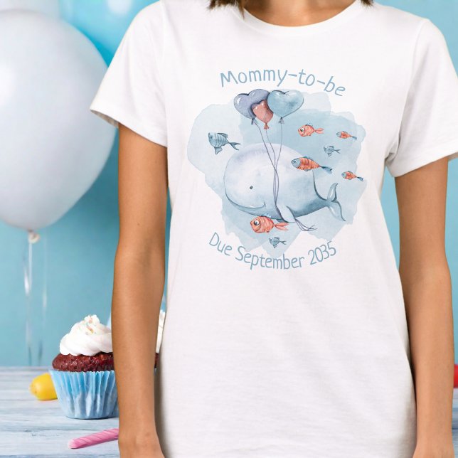 Mamma som ska vara Anpassningsbar förfallodatum T Shirt (Whale Baby Shower Mommy To Be Custom Due Date T-Shirt
)