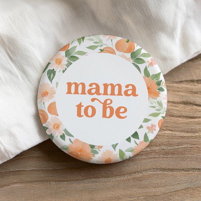 Mamma som ska vara Blommigt Pumpkin Baby Shower Knapp (Skapare uppladdad)