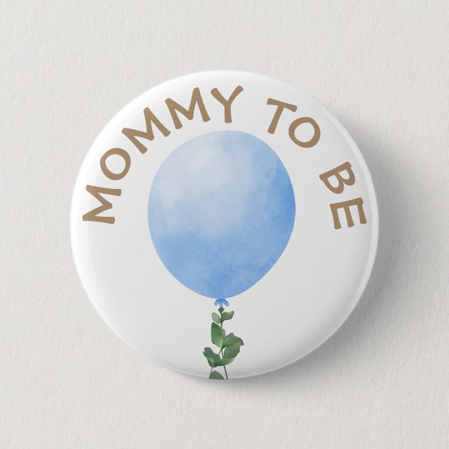 Mamma som ska vara Blue Balloon Baby Shower-knapp Knapp (Framsida)