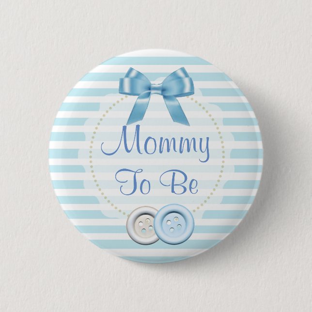 Mamma som ska vara Blue Bow & Buttons Baby Shower- Knapp (Framsida)