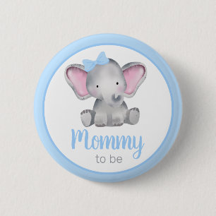 Mamma som ska vara Blue Elephant Boy Baby Shower-k Knapp