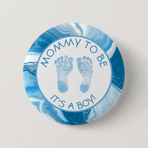 Mamma som ska vara Blue Marble Baby Shower Knapp