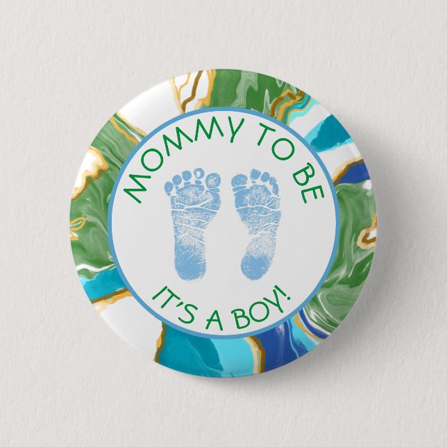 Mamma som ska vara Blue- och Grönt Baby Shower-kna Knapp (Framsida)