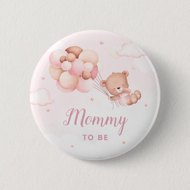 Mamma som ska vara Boho Nalle Baby Shower Knapp (Framsida)