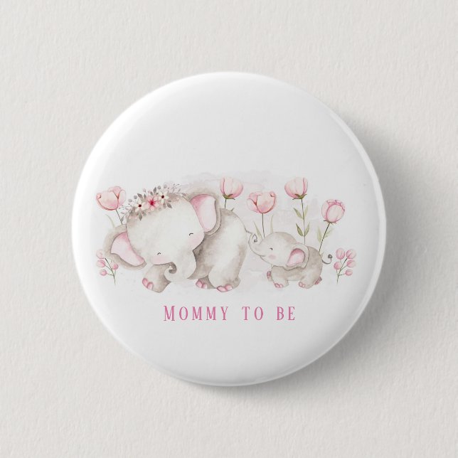 Mamma som ska vara Elephant Pastel Girl Baby Showe Knapp (Framsida)