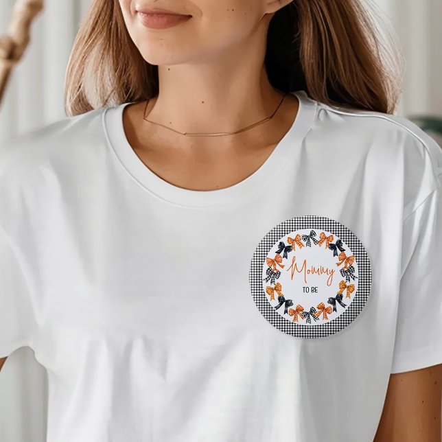 Mamma som ska vara febriga Halloween-coquette Bows Knapp (Halloween Coquette Black and Orange Bows Baby Shower Mommy to Be Pinback Button)