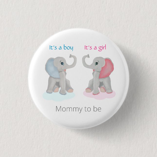 Mamma som ska vara Gender Visa Elephant Baby Showe Knapp (Framsida)