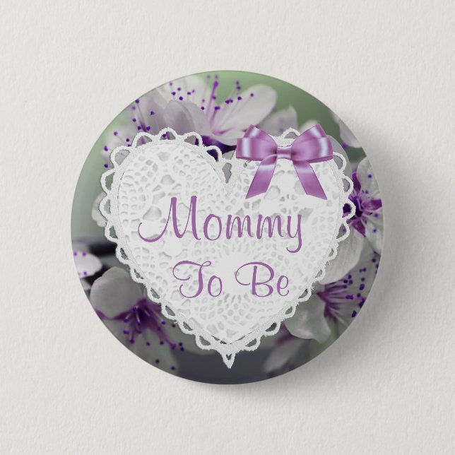 Mamma som ska vara Lila Blommar Baby Shower-knapp Knapp (Framsida)