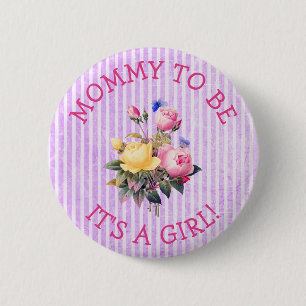 Mamma som ska vara Lila blommor Baby Shower-knapp Knapp