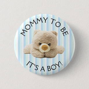 Mamma som ska vara "Nalle" Blue Baby Shower-knapp Knapp