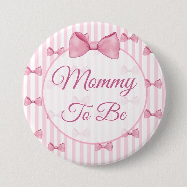 Mamma som ska vara Rosa Bow Baby Shower-knapp Knapp (Framsida)