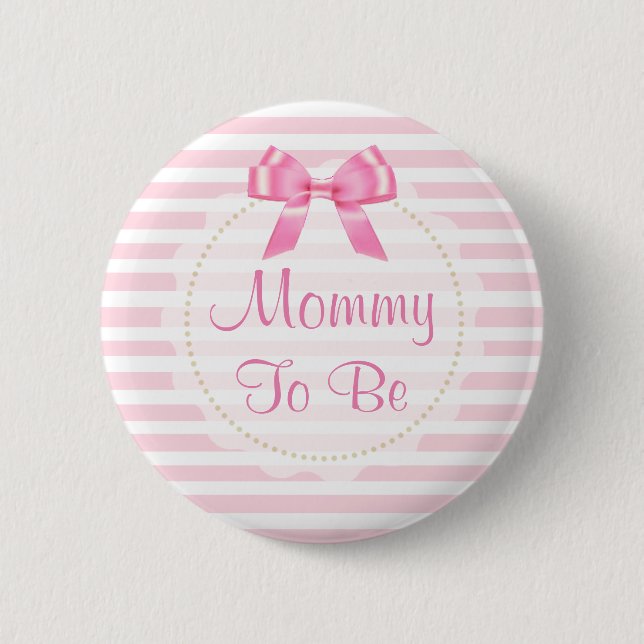 Mamma som ska vara Rosa Bow Baby Shower-knapp Knapp (Framsida)