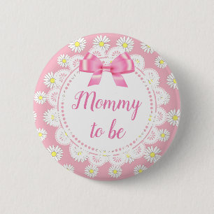 Mamma som ska vara Rosa Daisy Baby Shower-knapp Knapp