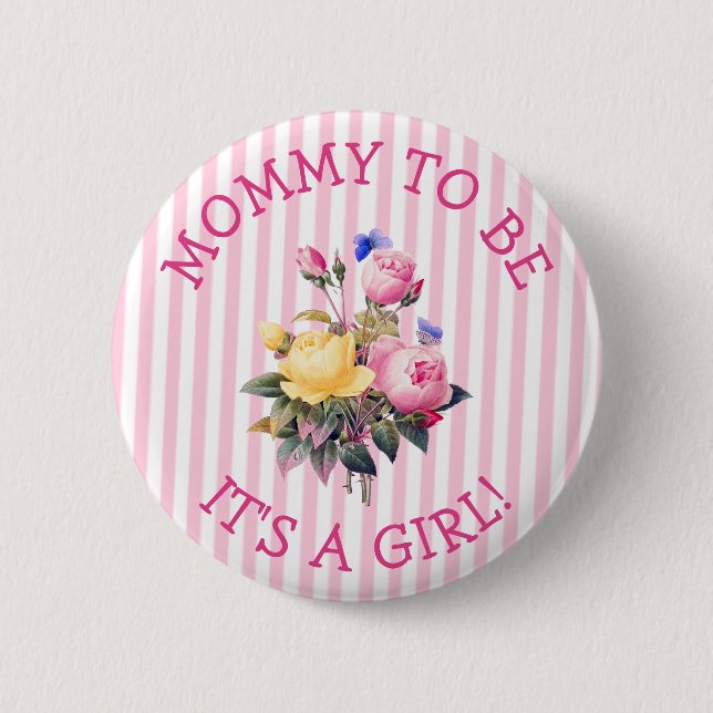 Mamma som ska vara Rosa Flowers Baby Shower-knapp Knapp (Framsida)