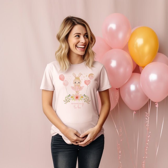 Mamma som ska vara Rosa och Guld Tutu Ballerina Ba T Shirt (Mommy To Be Rabbit Ballerina Pregnant Tshirt)