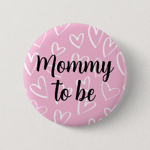 Mamma som ska vara vit Hearts rosa Baby Shower Knapp