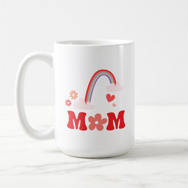 Mamma Söt Regnbåge Och Blommor Kaffemugg (Vänster)